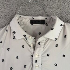 G/FORE Polo Shirt Mens Medium White Black All Over Logo Print Performance Golf